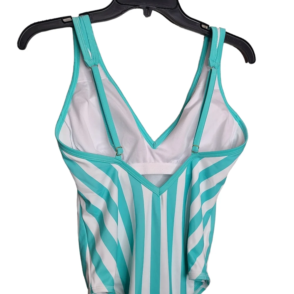 Kona Sol Aqua White Striped One Piece Swimsuit NWT Ladies Size Medium 8/10 - Picture 7 of 15